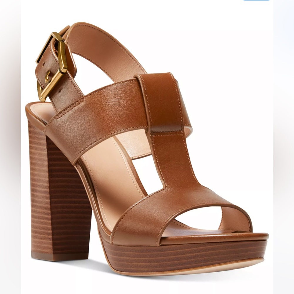 MICHAEL KORS Women's Becker T-Strap Slingback Sandals Luggage Brown Size 10